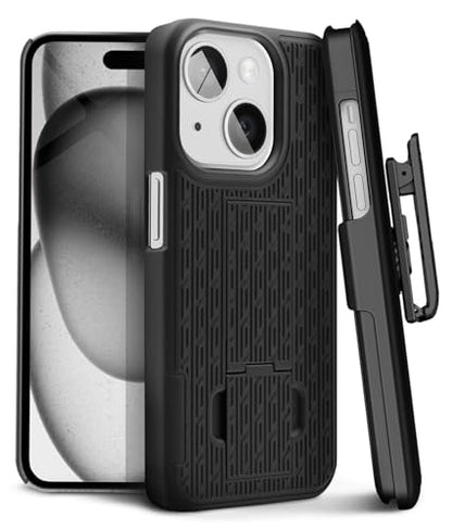 MOTIVE for iPhone 15 Plus Case with Belt Clip, Rigid, Kickstand | 6.7" | Ranger v1 Series, Black, 360° holster, open-top/open-bottom port access, textured grip, slim - size: iPhone 15 Plus