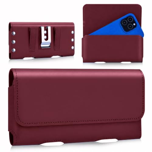 Gcepls Genuine Leather Phone Holster with Heavy Duty Metal Belt Clip & Magnetic Closure Compatible with iPhone 17/16/15/14/13/12 Pro,Galaxy S26/S25/S24/S23/S22/S21/S20 M-Burgundy - color: Burgundy, size: Medium (6.3x3.35x0.7”)