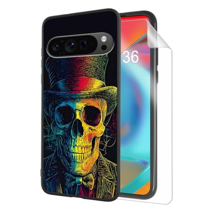 for Google Pixel 9 Pro XL Phone Case TPU Shockproof Full Body Protection Cover 6.8" Gentleman Skull for Pixel 9 Pro XL Lightweight Compatible Wireless Charging Screen Protector Film - color: Gentleman Skull