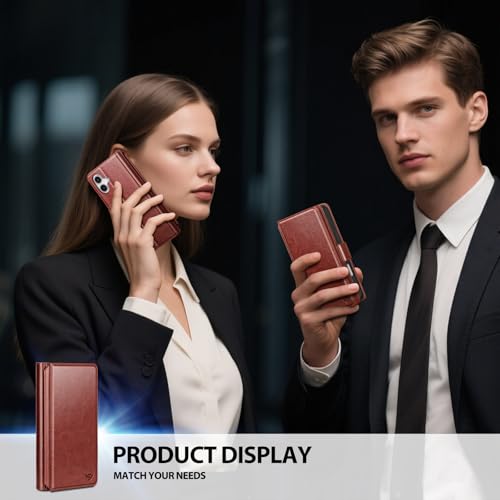 Compatible with iPhone 17 Case Wallet with Card Holder [7 Card Slot] Women Men,RFID Blocking Luxury PU Leather Phone Case Flip Folio Protector Cover Credit Card Slot Kickstand,Brown - color: Brown, size: iPhone 17