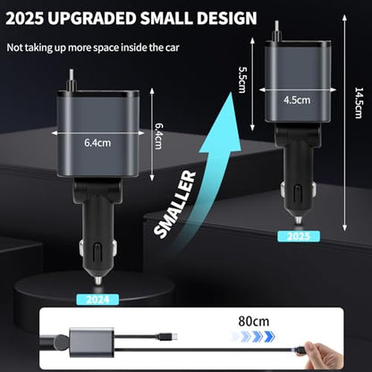 Kwak’s 2026 Retractable Car Charger 4 in1 Fast Charging Adapter Dual Cables - size: Double Type-C