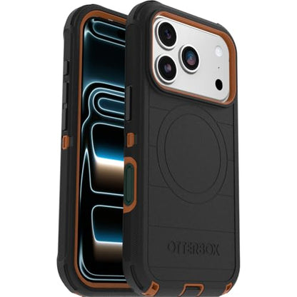 OtterBox iPhone 17 Pro (Only) - Defender Series Case - Black Chateau (Black & Orange) - Snaps on MagSafe - Tough - Rugged & Durable - color: Black Chateau (Black & Orange), style: iPhone 17 Pro