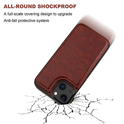 ONETOP for iPhone 13 Wallet Case with Card Holder,Brown | Kickstand,ID/Cash Holder,Case Wallet with Card Slots,Double Magnetic Clasp,Durable PU Leather Shockproof Cover for Women Men - color: Brown