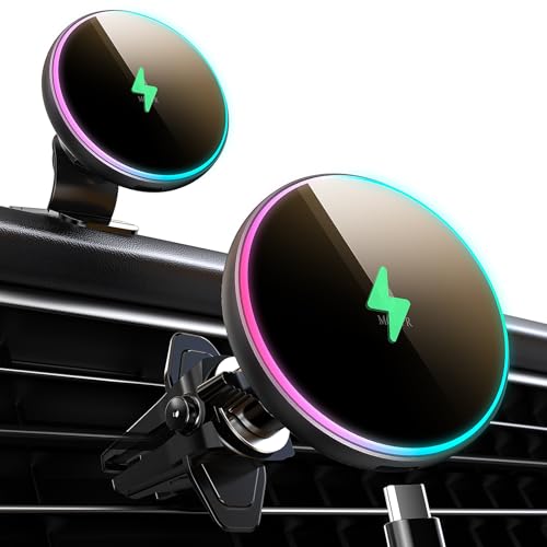 for Magsafe Car Mount Charger 15W LED RGB Car Phone Holder for Dash Vent - color: A Colorful Charger