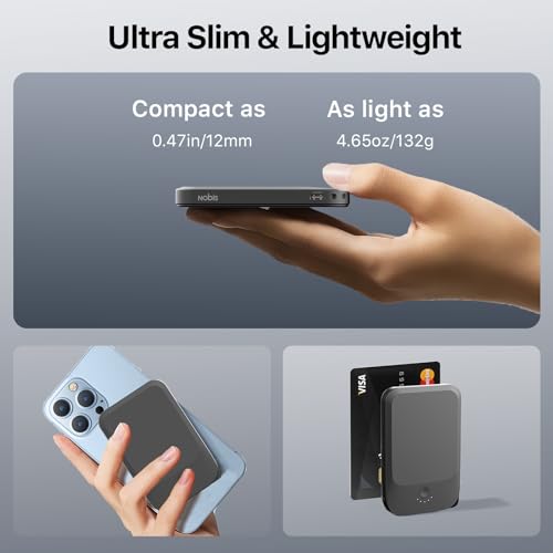 NOBIS Slim Magnetic Power Bank 22.5W 5000mAh with Built-in Cable - color: Black