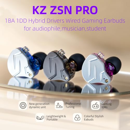 KZ ZSN Pro in Ear Monitor Headphones, 1BA 1DD Hybrid Driver Wired Gaming Earbuds, Deep Bass Sound Wired Ear Buds, HiFi IEM for Gaming Music Video Calling Singer Musician Drummer DJ (Without mic,Blue) - color: Blue, style: without mic