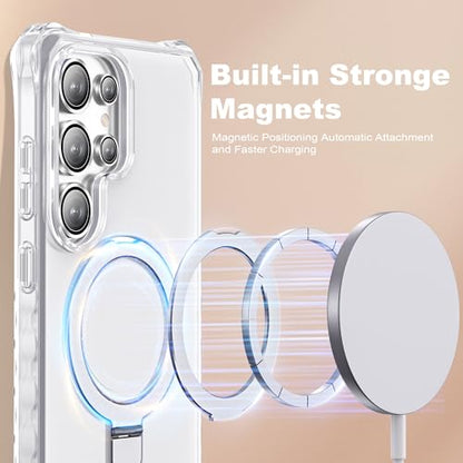 Compatible with Samsung Galaxy S24 Ultra Case 6.8'' Cute Wavy Frame with Magnetic Stand [Compatible with Mag-Safe] Military-Grade Translucent Phone Case for Women Girl, Translucent - color: Translucent, size: Samsung Galaxy S24 Ultra