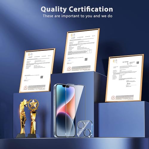 QHOHQ 3 Pack Screen Protector for iPhone 14 / iPhone 13 [6.1 Inch] with 3 Pack Tempered Glass Camera Lens Protector, Ultra HD, 9H Hardness,Case Friendly - size: iPhone 13 6.1 Inch / iPhone 14 6.1 Inch