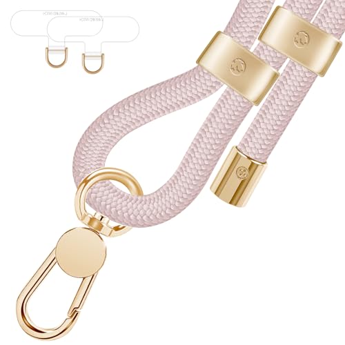 UKON Cell Phone Lanyard,Crossbody Lanyard and Wrist Strap Premium Metal Buckle Phone Charms with 2 X Phone Patch Compatible with All Smartphone(Salmon Pink) - color: Salmon Pink