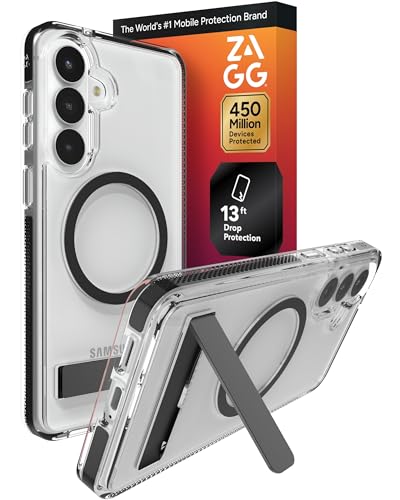 ZAGG Santa Cruz Snap Samsung Galaxy S26+ with Kickstand - Black, Magnetic Crystal Clear Protective Phone Cover, 13ft Drop Protection, Graphene Reinforced, Slim Case with Stand - color: Black, size: Samsung Galaxy S26 Plus