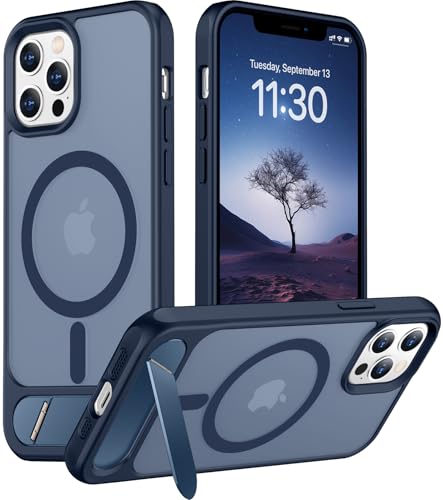 Magnetic Compatible with iPhone 12 Pro Max Case, [Built-in Invisible Kickstand][Compatible with MagSafe][Military Grade Shockproof] Slim Translucent Matte Phone Case for iPhone 12 Pro Max 6.7" - color: Blue, size: For Iphone 12 Pro Max