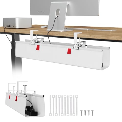 Univivi No Drill Under Desk Cable Management Tray, 28 inch Cable Management - color: White, size: 28"L x 5.5"W