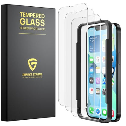 ImpactStrong 3-Pack Shatterproof Tempered Glass Screen Protector for iPhone 13 Mini [Easy Installation Frame] [Bubble Free] [9H Hardness] [Full Coverage] Case Friendly, 5.4 Inch - size: iPhone 13 Mini