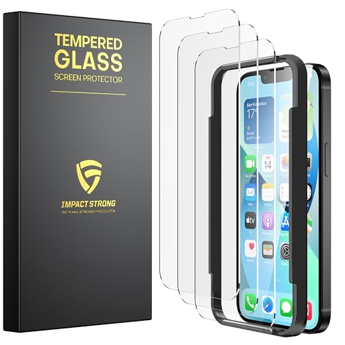 ImpactStrong 3-Pack Shatterproof Tempered Glass Screen Protector for iPhone 13 Mini [Easy Installation Frame] [Bubble Free] [9H Hardness] [Full Coverage] Case Friendly, 5.4 Inch - size: iPhone 13 Mini