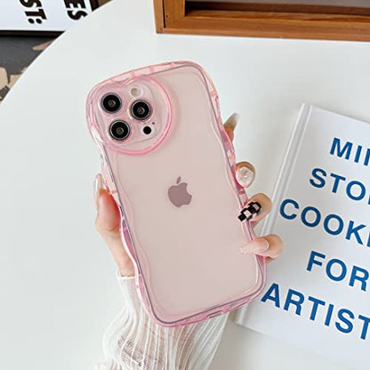Qokey Compatible for iPhone 13 Pro Case 6.1 inch,Cute Clear Love Design,Heart Camera Curly Wave Transparent Protection Soft Shockproof Phone Cover for Women Girl Men, Pink - size: for iPhone 13 Pro