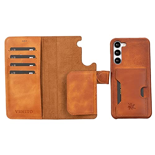 Venito Florence Leather Wallet Phone Case Compatible with Samsung Galaxy S23 Plus (6.6 inches) Case - Extra Secure with RFID Blocking - Detachable Phone Wallet (Antique Brown) - color: Antique Brown, size: S23 Plus