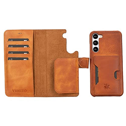 Venito Florence Leather Wallet Phone Case Compatible with Samsung Galaxy S23 Plus (6.6 inches) Case - Extra Secure with RFID Blocking - Detachable Phone Wallet (Antique Brown) - color: Antique Brown, size: S23 Plus