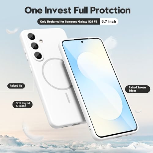 oakxco for Samsung Galaxy S25 FE Case Silicone Mag Safe, Magnetic Slim Thin Phone Case Compatible with Magsafe, Women Girls Cute Girly Aesthetic Soft Rubber Gel Safecase with Camera Cover, White - color: White, size: S25 FE