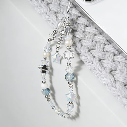 Cute Beaded Camera Wrist Strap for Phone, Digital Camera Charm Lanyard, Pearl Beaded Chain for Bag Keychain Gift - color: Star
