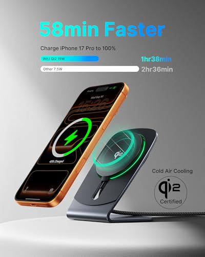 INIU 2-in-1 Detachable Wireless Charger Stand, QI2 15W Fast Charging Pad