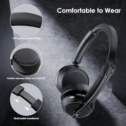 Angteela Wireless Headset with ANC & ENC, Bluetooth 5.4 Headset, Wireless Headphones with Flip-to-Mute Microphone for Work from Home/Office/PC/Cell Phones - color: Metalic Dark Gray