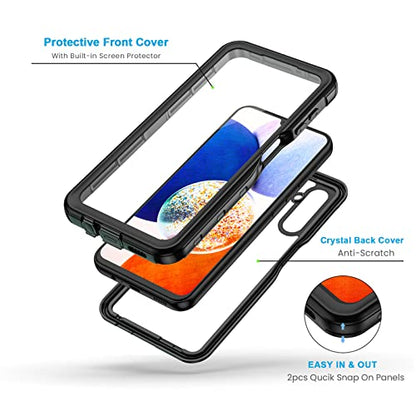 Lanhiem for Samsung Galaxy A14 5G Case, IP68 Waterproof Dustproof, Built-in Screen Protector, Heavy Duty Full Body Protective Phone Case for Galaxy A14 5G, Black/Clear - color: Black