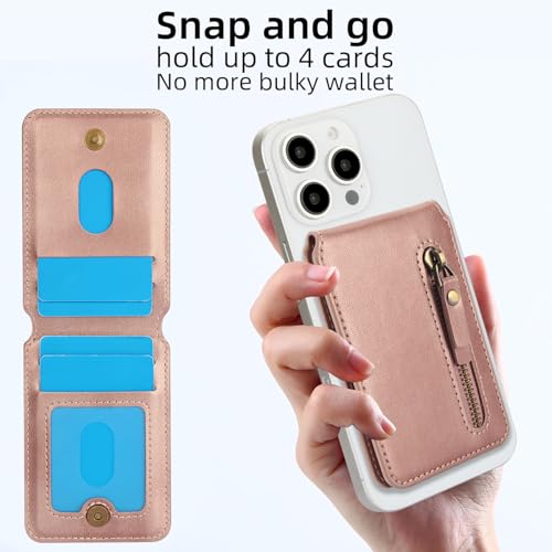 HAII for MagSafe Card Wallet Bag compatible with MagSafe Invisible Ultra-Thin Lightweight Kickstand Magnetic Mobile Wallet Man Woman, 4 Card Slots + 1 Zipper Cash Bag. (Pink, Zipper) - color: Pink, size: 4 Card Slots + 1 Zipper Cash Bag - Zipper