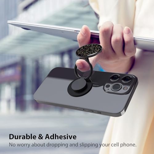 Phone Grip Holder, Phone Ring Holder Finger Kickstand, Adjustable Metal Cell Phone Rings Gripper Stand Work with Magnetic Car Mount for iPhone Samsung &Other Phones - Sky Black - color: Sky Sparkle Black