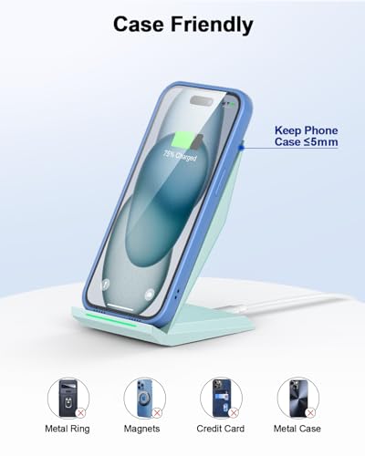 NANAMI Wireless Charger - Fast Wireless Charging Stand Desktop Charger Dock for iPhone 18 Pro/18 Pro Max/17/17 Air/16/15/14/13, 10W Phone Charging Stand for Samsung Galaxy S26/S25/S24/S23/S22/S21/S20 - color: Blue