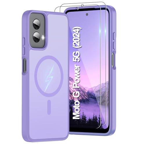 Pilaru Magnetic for Motorola Moto G Power 5G 2024 Case :(12FT Military Grade Drop Protection) Translucent Matte Slim-Shockproof Non Slip Anti-Fingerprint Hard Rugged Protective for GPower 2024 Purple - color: Light purple, size: Moto G Power 5G 2024