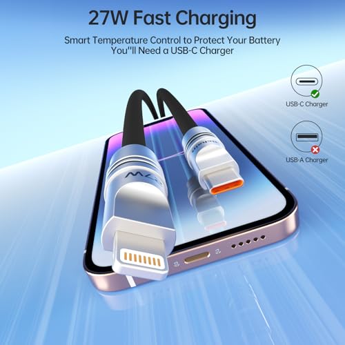 Hichain 2Pack Chubby Lightning Cable 27W Fast Charging USB C to Lightning Cable for iPhone iPad 4FT Black Silicone USB C Cable Compatible with iPhone 14 13 12 11 X 8 Series & iPad - color: Black, size: 4FT