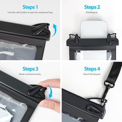 10in Waterproof Phone Pouch for iPhone 17 16 Pro Max, Large Black | Interior Card Pocket, IPX8 Waterproof, Lightweight, Beach & Cruise Essential, Fits up to 10in Phones