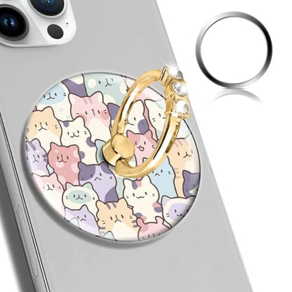 Magnetic Phone Ring Holder Compatible with MagSafe, Cute Phone Grip Stand with 360° Rotation Gold Glitter Finger Ring Kickstand Accessories for Most Phones Cute Colorful Cats