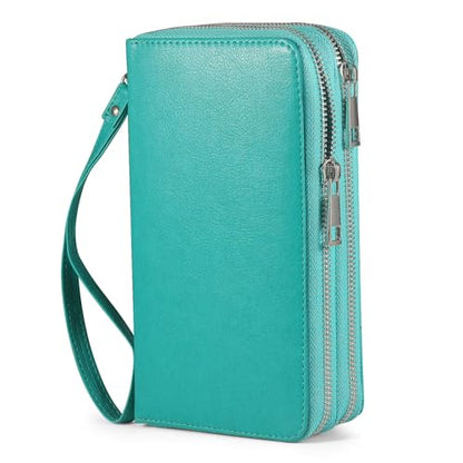RFID Blocking Cellphone Wristlet Wallet for Women Dual Zipper Large Capacity 17 Card Holder Ladies Phone Clutch Travel Purse with Removable Strap, Turquoise - color: Turquoise