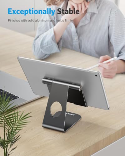 OMOTON T1 Adjustable Tablet Stand for Desk, Aluminum Holder for iPad Black - color: Black