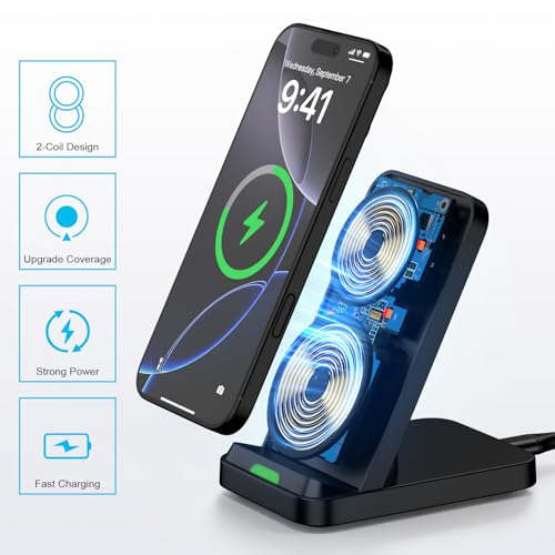 Wireless Charger Fast Charging Stand for Samsung Galaxy S25 Ultra/S25/S24/S23/S22,Wireless Phone Charger Android Desk Charging Station for Pixel 9 Pro 8A,Moto Razr 2024 with Adapter