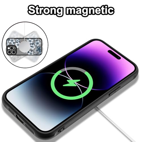 Magnetic for iPhone 14 Pro Case,White Flower | [Compatible with MagSafe] Cute Fashion Translucent Matte Hard Back Shockproof Anti-Scratch Phone Case,Ink Flower - color: Ink Flower, size: iPhone 14 Pro