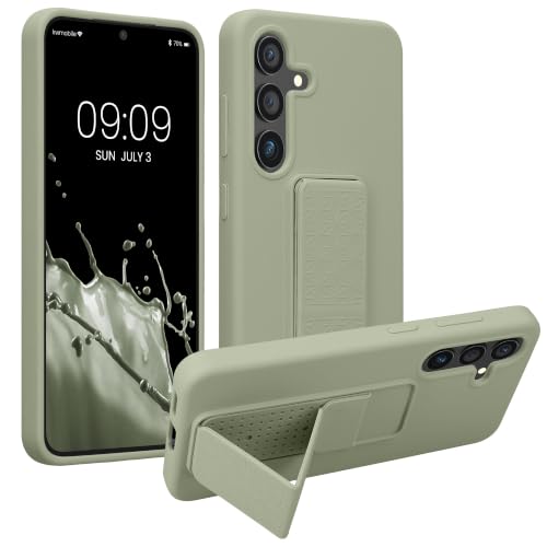kwmobile Case for Samsung Galaxy S24 Case - Soft TPU Cover with Silicone Coating - with Hand Strap and Stand Function - Shockproof - Gray Green - color: gray green, size: Galaxy S24
