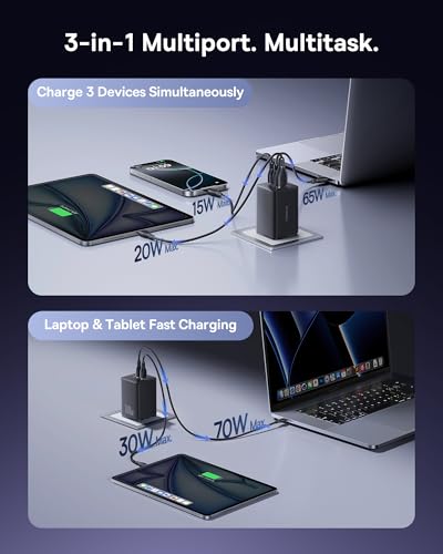 Baseus 100W USB C Charger Block, 3-Port Foldable Compact PPS Wall Charger, Fast Charging Power Adapter for MacBook Pro/Air, iPad, iPhone 17 Pro Max/Air, Galaxy S24, Steam Deck & More - style: 100W-Black