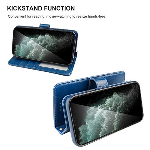 Bocasal Detachable Wallet Case Card Holder for iPhone 11, Blue | Kickstand Card Slots Holder PU Leather Magnetic Shockproof Wrist Strap Removable Flip Protective Cover 6.1 inch - color: Blue