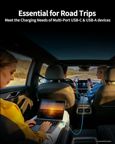 130W 3-Port USB C Super Fast Car Charger (with Voltage Display) for Samsung