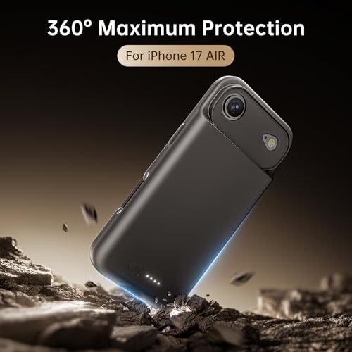 GIN FOXI Battery Case for iPhone 17 AIR, Charging Case Charger 8500mAh Ultra-Slim Lightweight Powerful Battery Pack 15W Fast Rechargeable Anti-Fall TPU Juice Box for iPhone 17 AIR (6.5") Black