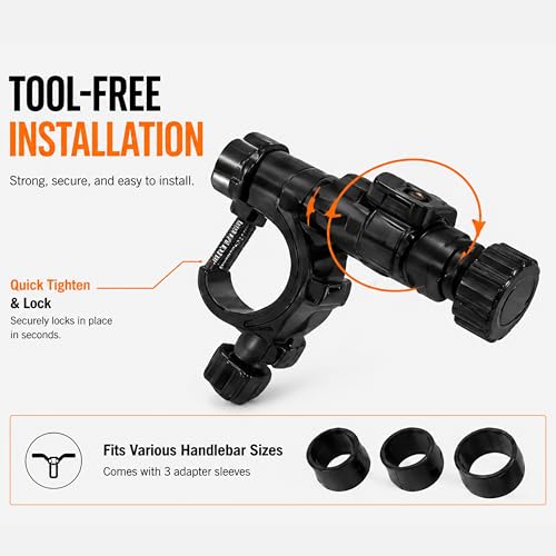 Motorcycle & Bicycle Handlebar Phone Mount Bag, Water-Resistant Phone Pouch with Touchscreen Window, 360° Rotating Clamp, Storage Pockets, Fits Universal 4.0-6.8 Inch Phones, Black