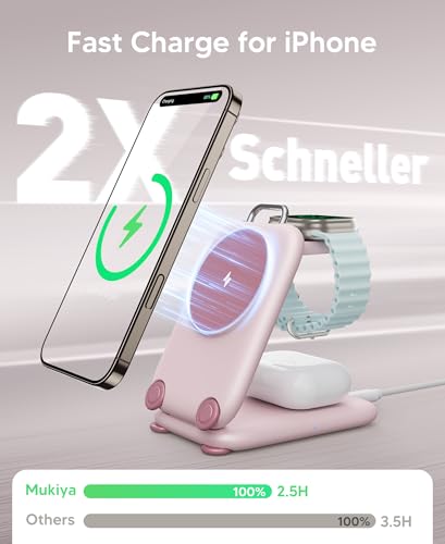 Mukiya PaktVault Traveling Fast Wireless Charging Station for iPhone Duo - color: Pink