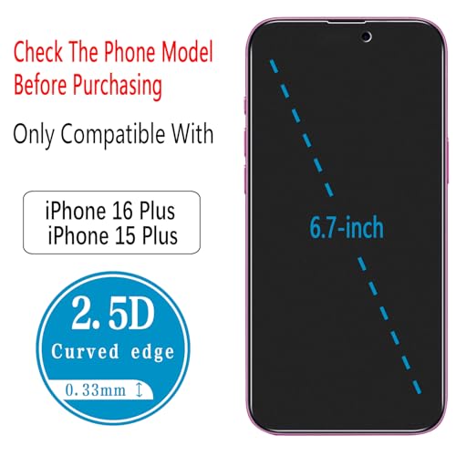 2 Pack Matte Privacy Screen Protector for iPhone 16 Plus/15 Plus - size: iPhone 16 Plus/15 Plus 6.7-Inch