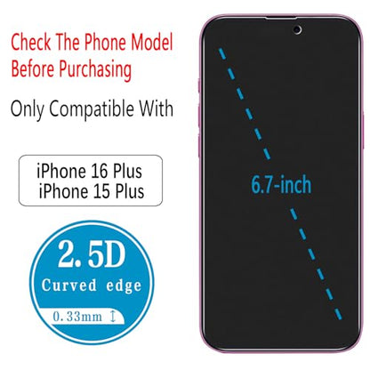 2 Pack Matte Privacy Screen Protector for iPhone 16 Plus/15 Plus - size: iPhone 16 Plus/15 Plus 6.7-Inch