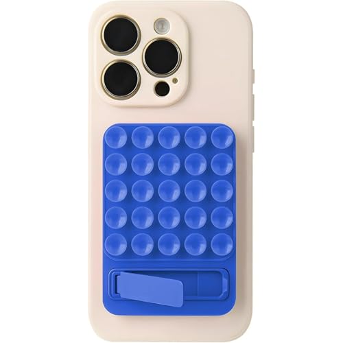 Silicone Suction Phone Mount, Universal Foldable Kickstand Holder for Mirror Glass, Strong Grip Washable Reusable Cell Phone Stand for Hands-Free Video Selfie (Dark Blue) - color: dark blue