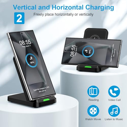 15W Fast Wireless Charger Stand, Android Desk Charging Station with Adapter
