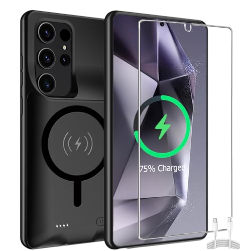 Battery Case for Galaxy S24 Ultra, 12000mAh High-Capacity Protective Rechargeable Extended Charger Case Compatible Magsafe with Galaxy S24 Ultra(6.8 inch) Wireless Charging Cover & Carplay (Black) - size: Galaxy S24 Ultra