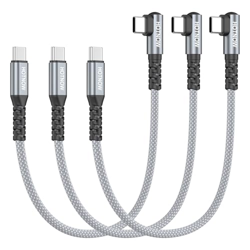 Short Right Angle USB C to USB C Cable 12 inch 3 Pack, PD 65W Fast Charging - color: Grey White, size: 1FT